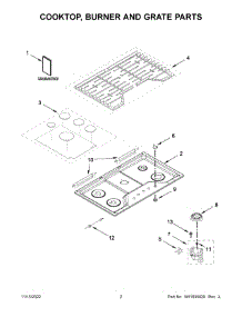 Cooktop, Burner And Grate Parts parts for Whirlpool Gas Cooktop WCG77US0HS05 from AppliancePartsPros.com