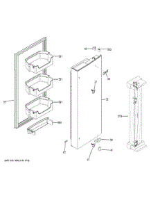 Fresh Food Door - Rh parts for Ge Bottom-Mount Refrigerator XNE25JGKJFWW from AppliancePartsPros.com
