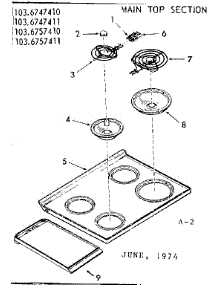 Main Top Section parts for Kenmore Range 103.6747410 (1036747410, 103 6747410) from AppliancePartsPros.com