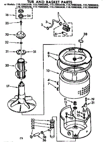 Tub And Basket Parts parts for Kenmore Washer 110.72983800 (11072983800, 110 72983800) from AppliancePartsPros.com