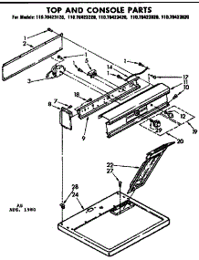 Top And Console Parts parts for Kenmore Dryer 110.76423620 (11076423620, 110 76423620) from AppliancePartsPros.com
