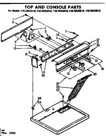 Top And Console Parts parts for Kenmore Dryer 110.76433410 (11076433410, 110 76433410) from AppliancePartsPros.com