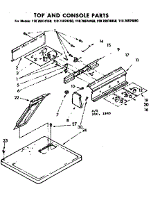 Top And Console Parts parts for Kenmore Dryer 110.76974250 (11076974250, 110 76974250) from AppliancePartsPros.com