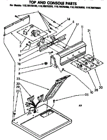 Top And Console Parts parts for Kenmore Dryer 110.76975250 (11076975250, 110 76975250) from AppliancePartsPros.com