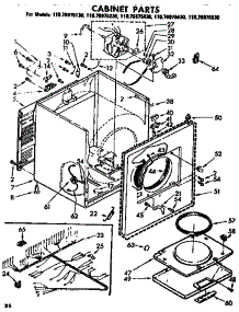 Cabinet Parts parts for Kenmore Dryer 110.76975630 (11076975630, 110 76975630) from AppliancePartsPros.com