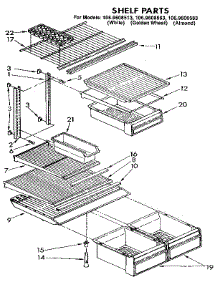 Shelf parts for Kenmore Refrigerator 106.9608513 (1069608513, 106 9608513) from AppliancePartsPros.com