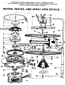 Motor, Heater, And Spray Arm Details parts for Kenmore Dishwasher 587.700611 (587700611, 587 700611) from AppliancePartsPros.com
