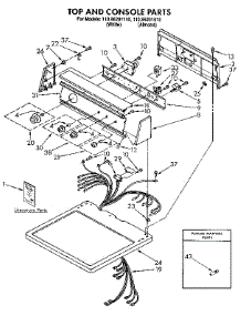 Top And Console parts for Kenmore Dryer 110.96291110 (11096291110, 110 96291110) from AppliancePartsPros.com