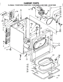 Cabinet Parts parts for Kenmore Dryer 110.86374400 (11086374400, 110 86374400) from AppliancePartsPros.com