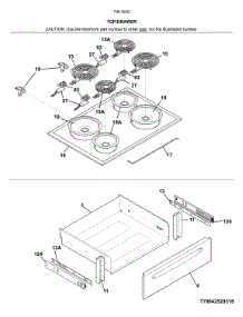 Top / Drawer parts for Kenmore Range 790.4252931A (7904252931A, 790 4252931A) from AppliancePartsPros.com