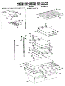 Shelf parts for Kenmore Refrigerator 363.9631783 (3639631783, 363 9631783) from AppliancePartsPros.com