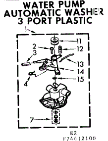 Water Pump Automatic Washer 3 Port Plastic parts for Kenmore Washer 110.74412200 (11074412200, 110 74412200) from AppliancePartsPros.com