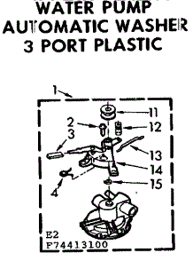 Water Pump Automatic Washer 3 Port Plastic parts for Kenmore Washer 110.74413600 (11074413600, 110 74413600) from AppliancePartsPros.com