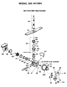 Motor-Pump Mechanism parts for Kenmore Dishwasher 363.1411691 (3631411691, 363 1411691) from AppliancePartsPros.com