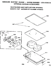 Optional Smooth Top Module Kit Number 4998030 parts for Kenmore Range 628.4588252 (6284588252, 628 4588252) from AppliancePartsPros.com