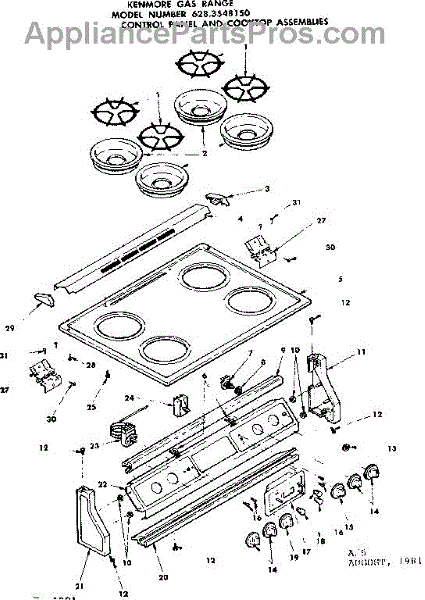 Parts for Kenmore 628.3548150 (6283548150, 628 3548150): Control Panel ...