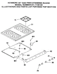 Main Top Section parts for Sears Gas Range 9117138182 from AppliancePartsPros.com