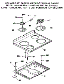 Main Top Section parts for Kenmore Range 911.9382992 (9119382992, 911 9382992) from AppliancePartsPros.com