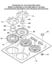 Main Top Section parts for Kenmore Cooktop 911.3212590 (9113212590, 911 3212590) from AppliancePartsPros.com