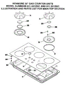 Main Top Section parts for Kenmore Cooktop 911.3312591 (9113312591, 911 3312591) from AppliancePartsPros.com