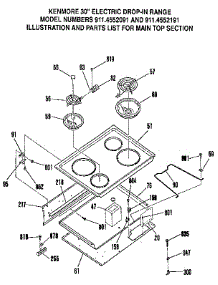 Main Top Section parts for Kenmore Range 911.4552091 (9114552091, 911 4552091) from AppliancePartsPros.com