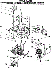 Drive Parts parts for Kenmore Washer 110.73955200 (11073955200, 110 73955200) from AppliancePartsPros.com