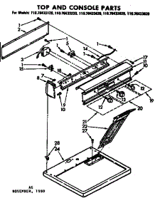 Top And Console Parts parts for Kenmore Dryer 110.76433220 (11076433220, 110 76433220) from AppliancePartsPros.com