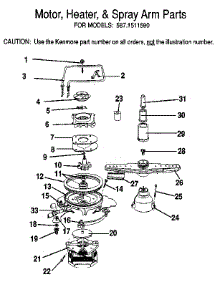 Motor, Heater, & Spray Arm parts for Kenmore Dishwasher 587.1511590 (5871511590, 587 1511590) from AppliancePartsPros.com
