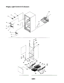 Hinges, Light Covers And Fz Drawers parts for Kenmore Refrigerator 596.71819101 (59671819101, 596 71819101) from AppliancePartsPros.com