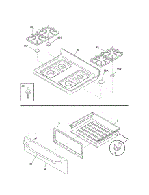 Top / Drawer parts for Kenmore Range 790.71353701 (79071353701, 790 71353701) from AppliancePartsPros.com