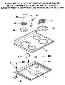 Main Top Section parts for Kenmore Range 911.9352192 (9119352192, 911 9352192) from AppliancePartsPros.com