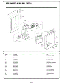 Ice Maker & Ice Bin Parts parts for Lg Refrigerator 74077 from AppliancePartsPros.com