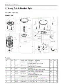 5. Assy Tub & Basket Spin parts for Samsung Washer WA44A3405AW/A4 from AppliancePartsPros.com