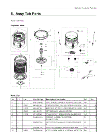 5. Assy Tub Parts parts for Samsung Washer WA51A5505AC/US from AppliancePartsPros.com