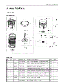 5. Assy Tub Parts parts for Samsung Washer WA54A7305AV/US from AppliancePartsPros.com