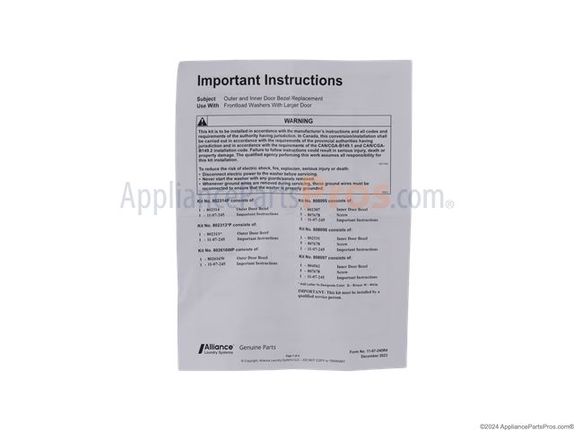 Kit Inner Door Bezel White