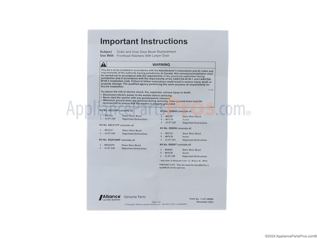 Kit Inner Door Bezel White